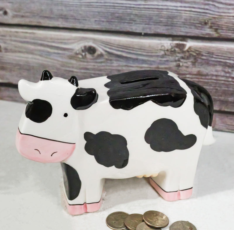 Whimsical Boxy Holstein Bovine Milk Cow Money Coin Savings Piggy Bank Figurine