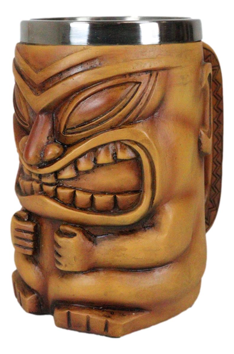 Large Exotic Tropical Hawaiian Luau Party Maori Faux Wooden Tiki Coffee Mug 16oz