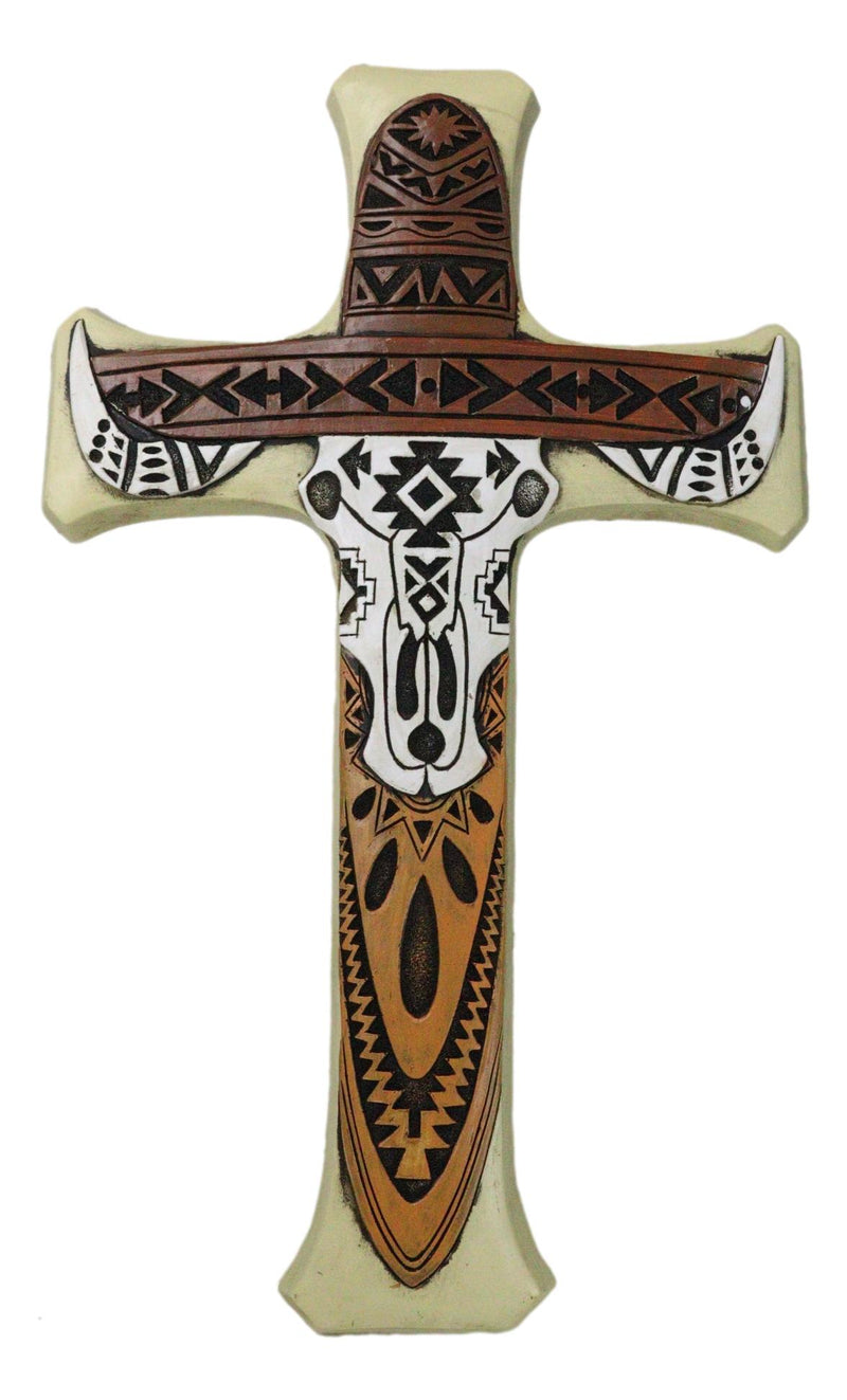 Southwestern Tiki Tribal Tattoo Cowboy Hat Bull Cow Skull Wall Cross Plaque