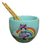 Furrybones Teal Blue Uni Rainbow Unicorn Porcelain Bowl With Chopsticks Set