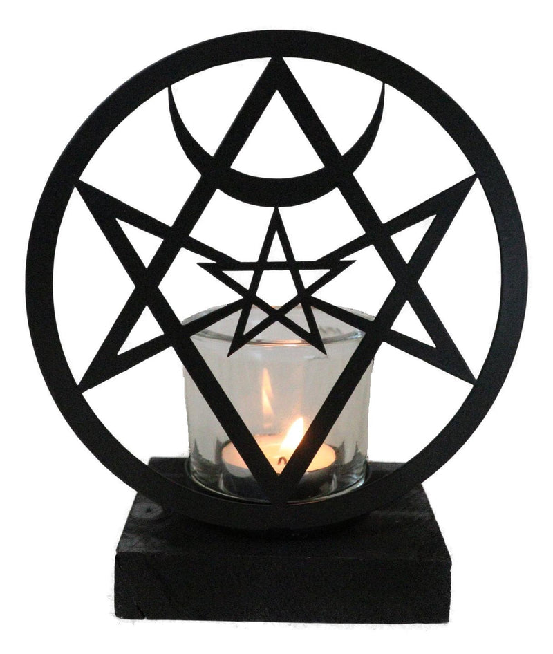 Wicca Spiritualism Mystic Unicursal Hex Pentagram Metal Votive Candle Holder