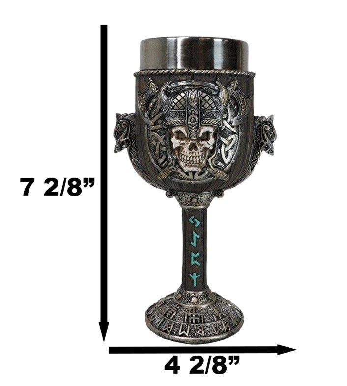 Valhalla Viking Warlord Skull Dragon Longship With Rune Symbols 6oz Wine Goblet