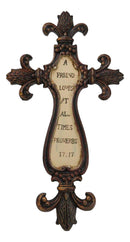 Small Fleur De Lis A Friend Loves At All Times Proverbs Faux Wooden Wall Cross