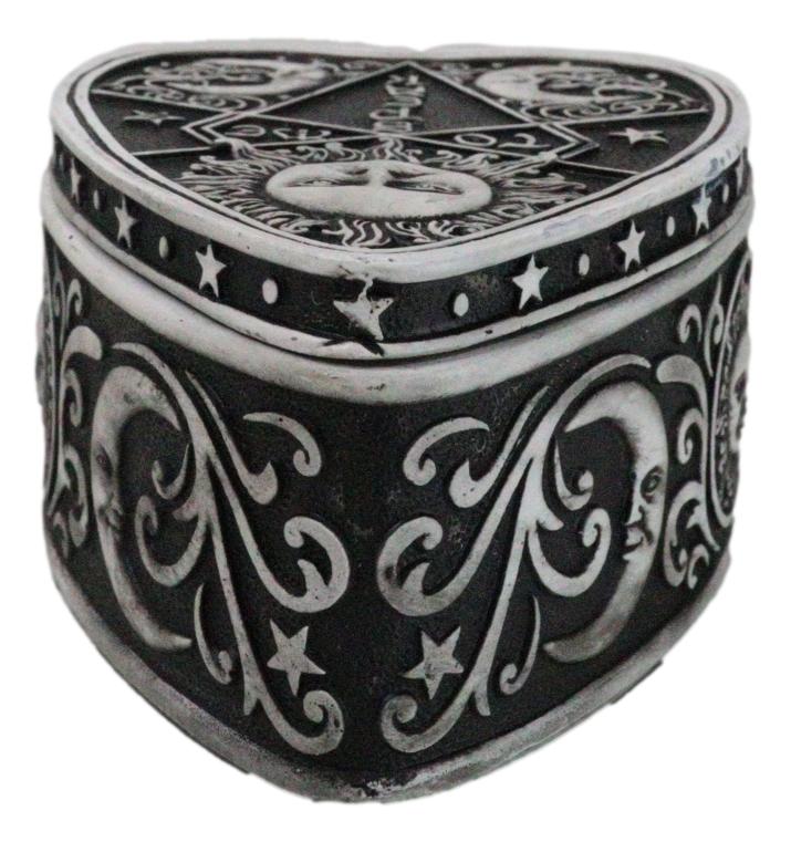 Heart Shaped Tarot Fortune Teller Wicca Divination Sun Moon Stars Trinket Box