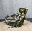 Nautical Aged Bronze Resin Seductive Mermaid Siren With Fishnets Figurine 7"L