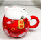 Red Maneki Neko Beckoning Lucky Cat Mug Cup With Kitty Lid And Stirring Spoon