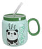 Whimsical Anime Green Giant Panda 16oz Ceramic Mug Cup With Lid And Glass Straw