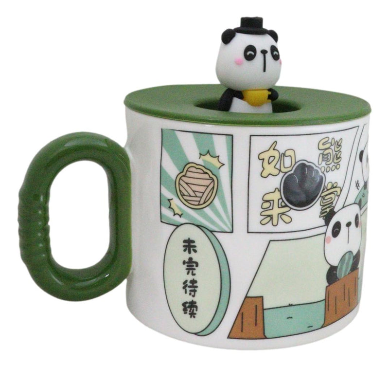 Whimsical Kung Fu Panda Bear Diary Cartoon Ceramic Mug With Silicone Lid