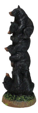 Rustic Forest Stacked Black Bear Cubs Holding Love Wood Slices Sign Figurine