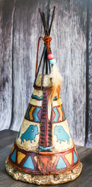 Southwestern Rustic Native Indian Feather Turquoise Bisons Teepee Hut Figurine