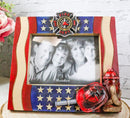 Patriotic Maltese Cross Fireman Helmet Hose Fire Hydrant USA Flag Picture Frame