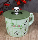 Green Panda Bears Climbing On Bamboo Mug With Anime Panda Figurine Handle Lid