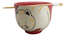 Red Cute Chubby Kitty Cat Ceramic Donburi Ramen Bowl With Chopsticks Set