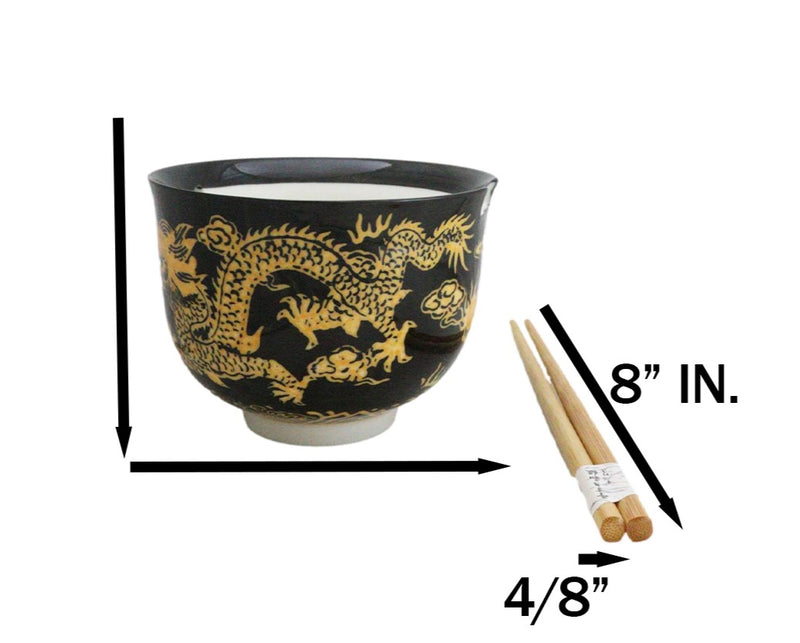 Black And Yellow Dragon King Ceramic Donburi Ramen Bowl With Chopsticks Set