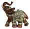 Faux Wood Trunk Up Elephant With Golden Scrollwork And Glass Mirrors Figurine