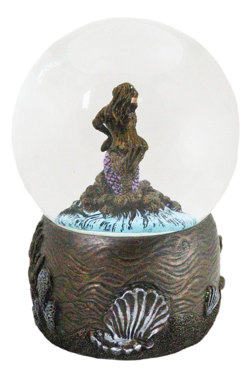 Marine Ocean Atlantis Goddess Mermaid Playing With Dolphin Water Globe Figurine