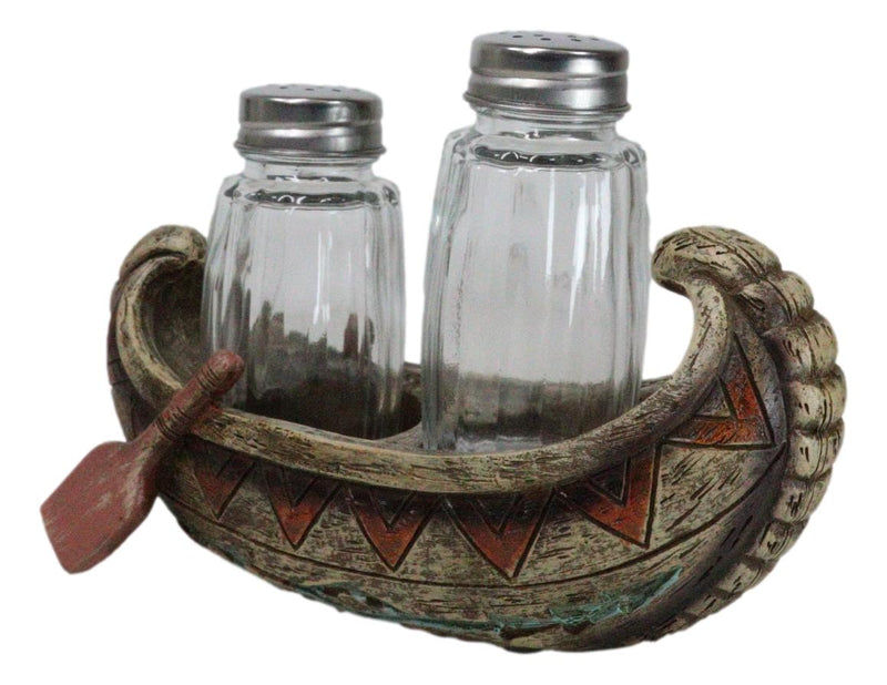 Southwestern Native Tribal Indian Canoe Boat Salt And Pepper Shakers Holder Set