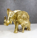 Royal Gold Mandala Ornate Design Elephant and Calf with Trunks Up Figurine