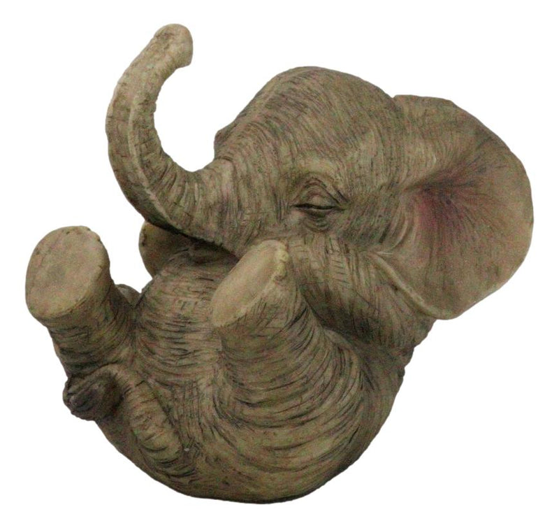 Whimsical Safari Savanna Baby Calf Elephant Cradling On Its Back Figurine