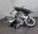 Roaring Steampunk Silver Robotic Cyborg Winged Geared Clockwork Dragon Figurine