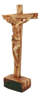 Passion Of Jesus Christ Nailed To The Cross In Faux Cedar Wood Finish Figurine