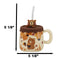 Whimsical Autumn Leaves Brown Bear Cub Ceramic Mug With Silicone Lid And Straw