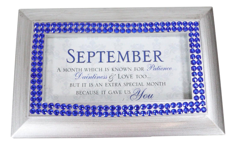 September Sapphire Patience And Love Birthstones Silver Tone Musical Trinket Box