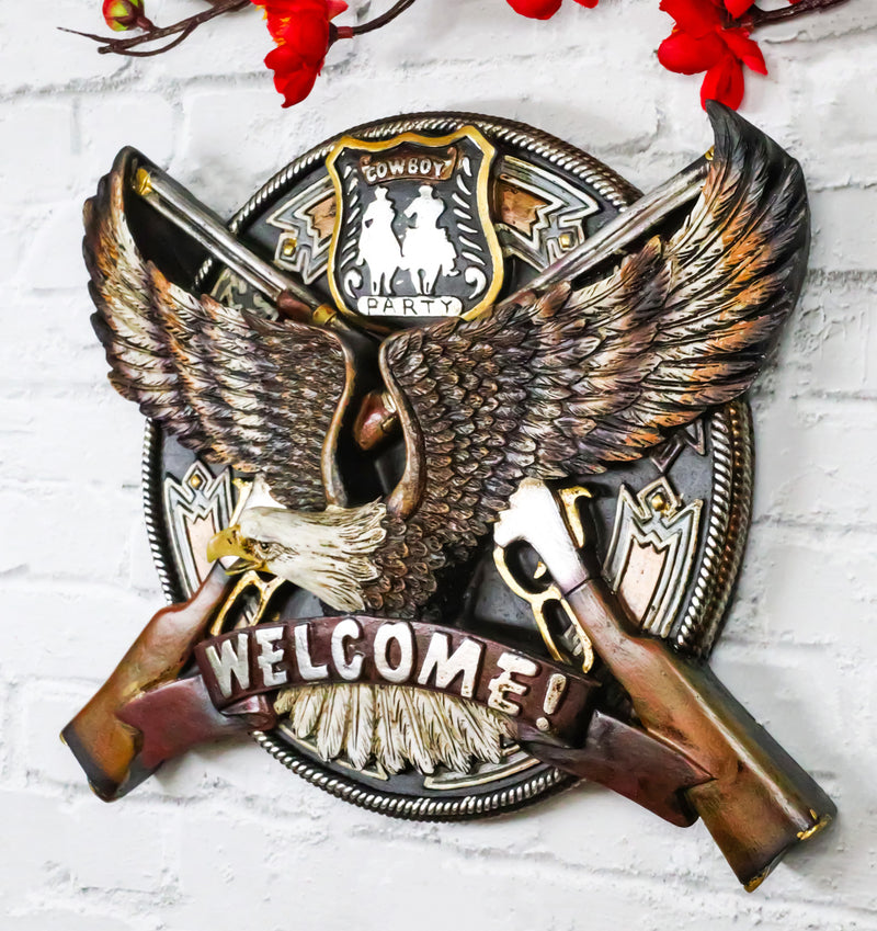 Western Bald Eagle With 2 Rifle Shotguns Cowboy Party Welcome Wall Decor Plaque