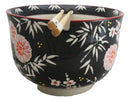 Black Blossoms Floral Design Large 24Oz Donburi Ramen Bowl With Chopsticks Set