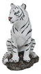 Rainforest Jungle Apex Predator White Bengal Tiger Sitting On Rock Figurine