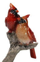 Northern Male and Female Red Cardinal Birds Perching On Tree Branch Figurine