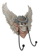 Rustic Western Cow Skull With Horns And Angel Wings Wall Double Hooks Sculpture