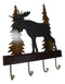 Rustic Western Elk Moose Deer Roaming Pine Forest 4-Peg Wooden Wall Hooks Plaque