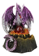 Metallic Purple Silver Volcano Dragon Mother Guarding LED Lighted Egg Figurine