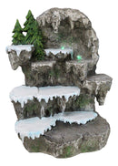 Snow Capped Wolf Den Rocky Cave Lair With Pine Trees LED Display Stand Sculpture