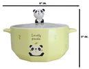 Ceramic Yellow Lovely Panda 30oz Noodle Dessert Food Bowl W/ Glass Lid