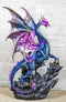 Dream Weaver Night Blue Purple Dragon On Rock Steppes With Glass Pyramid Statue