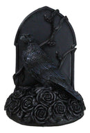 Dark Prophecy Raven Crow Perching On Black Roses Tombstone Figurine Bookends