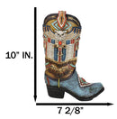 Southwestern Indian Beaded Turquoise Mystic Owl Faux Leather Cowboy Boot Vase