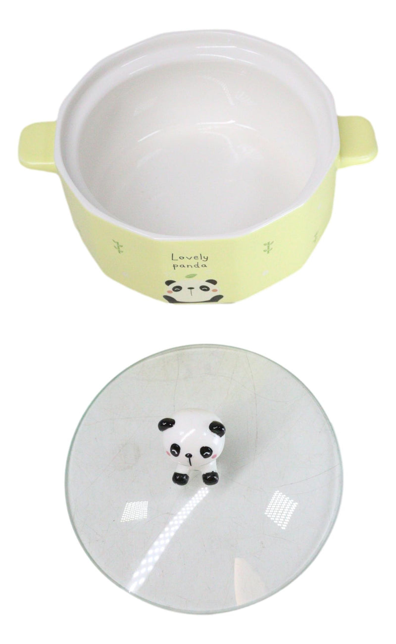 Ceramic Yellow Lovely Panda 30oz Noodle Dessert Food Bowl W/ Glass Lid