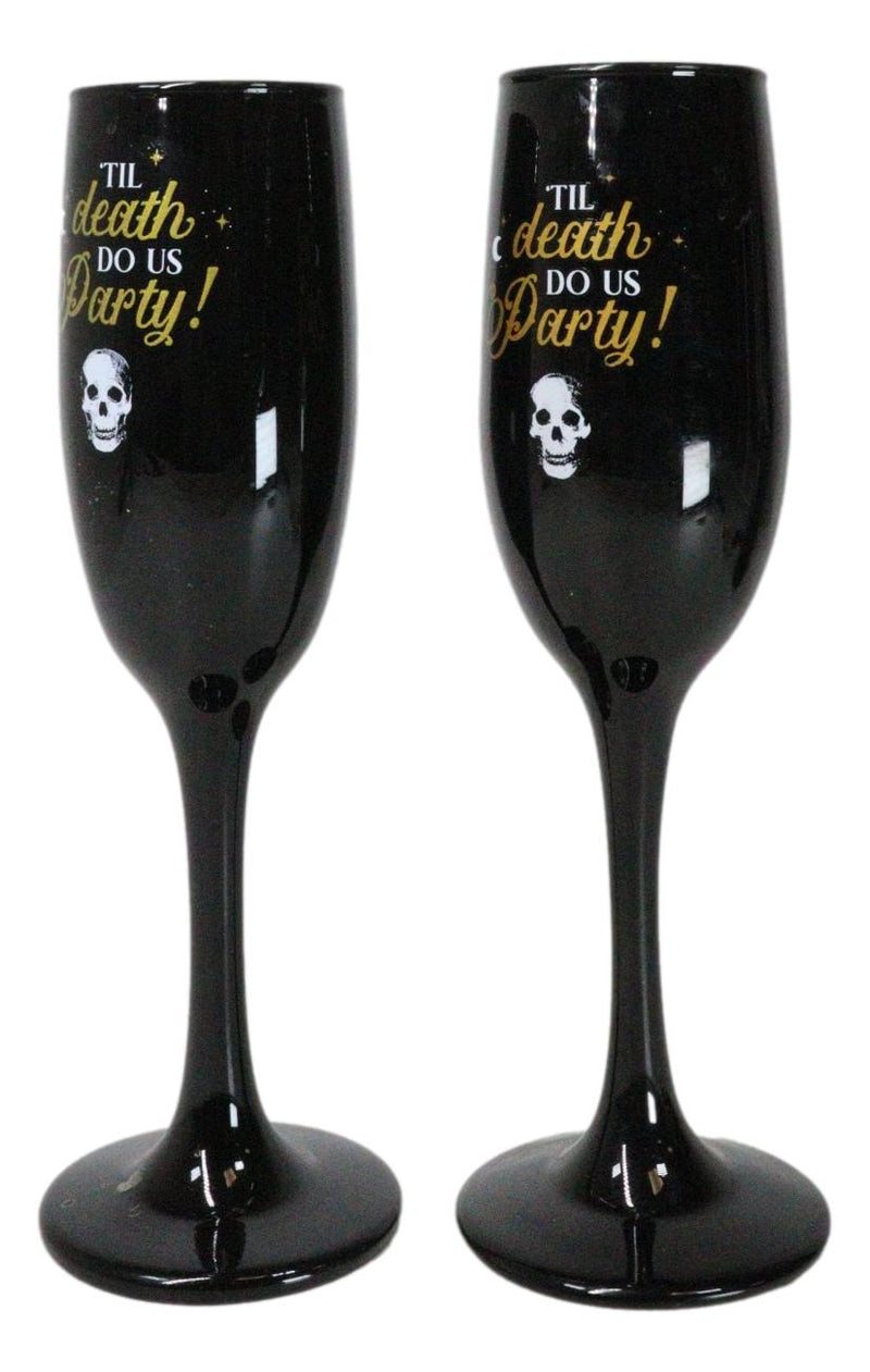 Til Death Do Us Party Series Skull Face Black & Gold Glass Champagne Flute Set