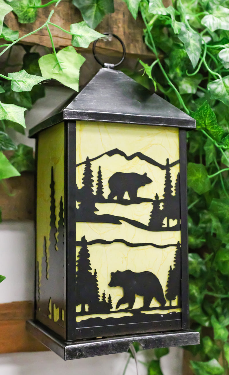 Rustic Black Bear Scenic Forest Mountains Electric Metal Wall Or Floor Lantern