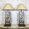 Set of 2 Rustic Western Pinecone On Branches Wood Metal Bedside Table Lamps