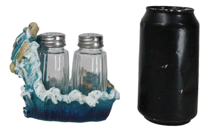 Nautical Marine Reef Sea Turtles Over Waves Salt And Pepper Shakers Holder Set