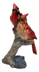 Northern Male and Female Red Cardinal Birds Perching On Tree Branch Figurine