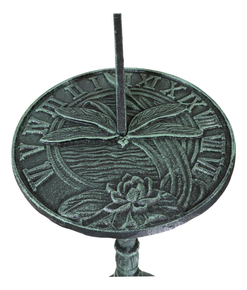 Cast Iron Rustic Verdigris Whimsical Dragonfly Garden Sundial Roman Numerals