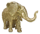 Royal Gold Mandala Ornate Design Elephant and Calf with Trunks Up Figurine