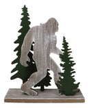 Myth Legend Sasquatch Big Foot by Pine Trees Wooden Silhouette Cutout Sculpture