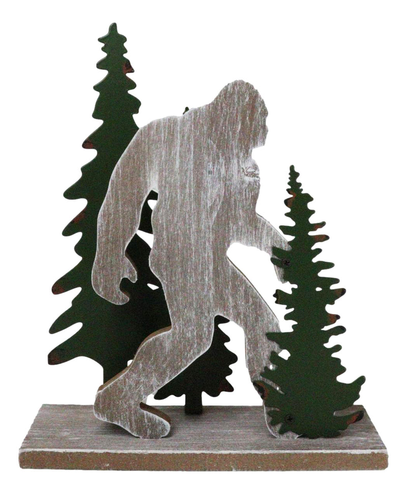 Myth Legend Sasquatch Big Foot by Pine Trees Wooden Silhouette Cutout Sculpture