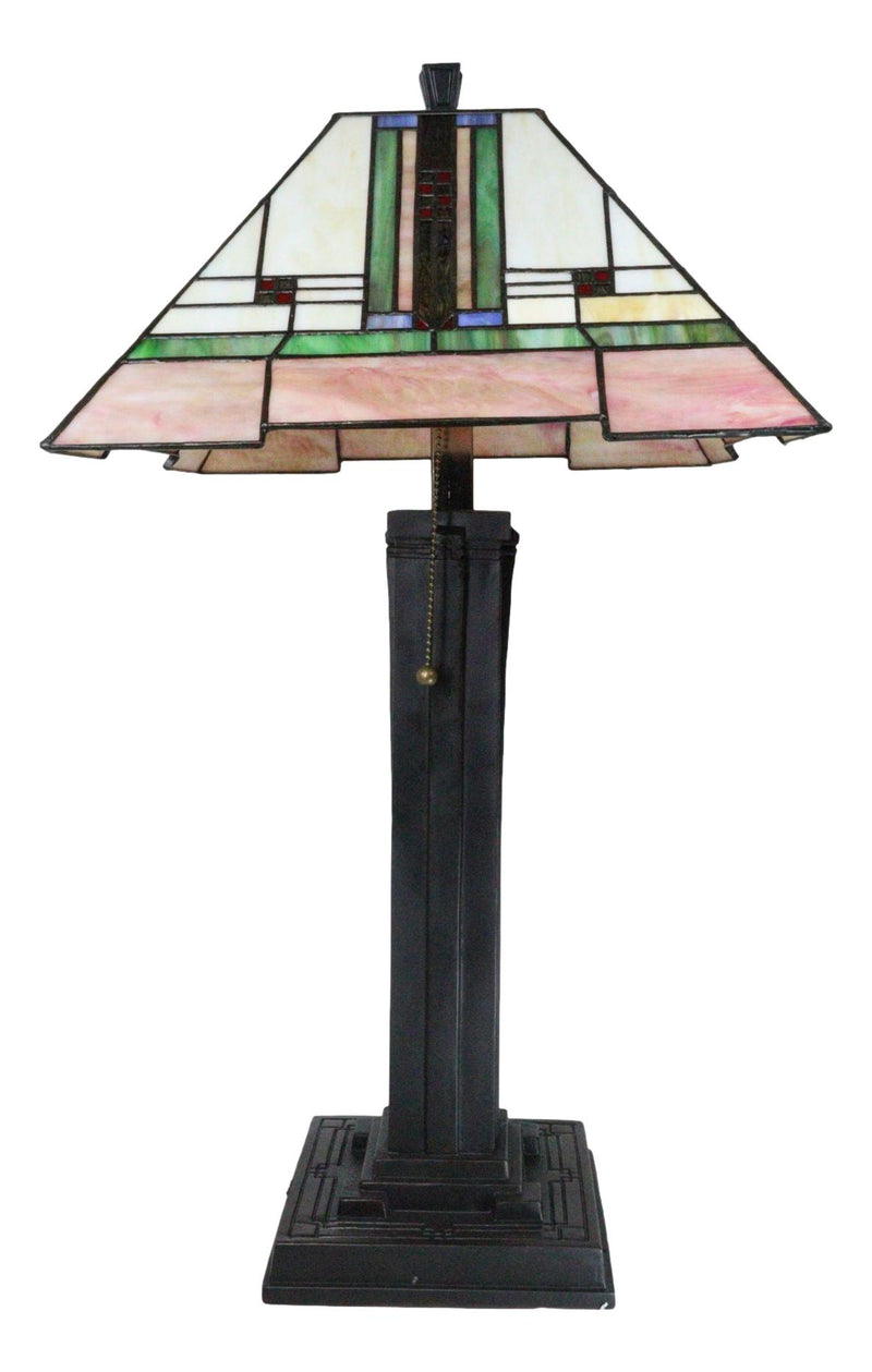 Frank Lloyd Wright Mission Style Pyramid Translucent Glass Side Table Lamp Decor